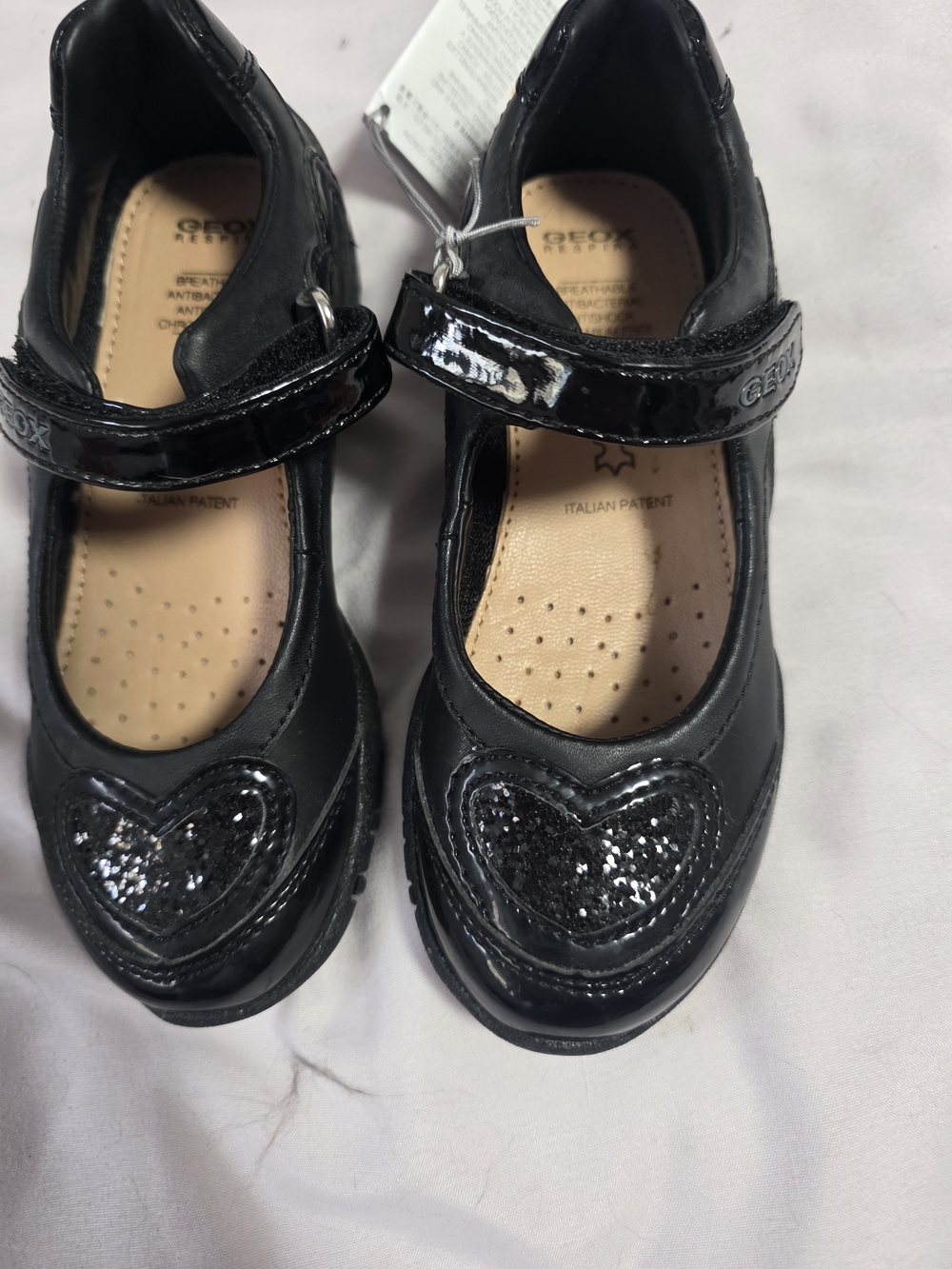 Geox Girls Black Mary Jane Dress Shoes with Sparkle Heart